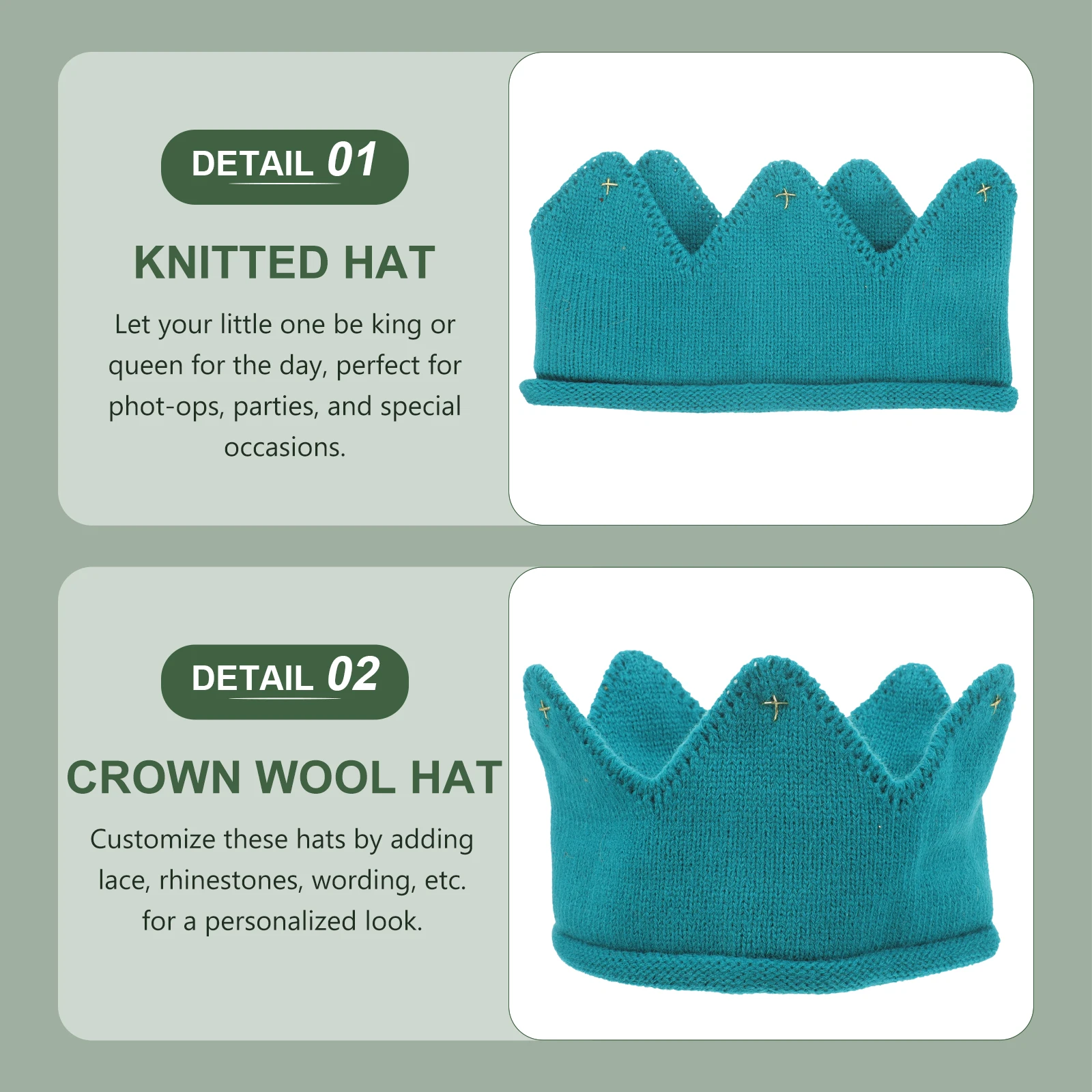 Gorro de corona de punto cálido para bebés y niñas, gorro azul elástico grueso y cálido para fiestas fotográficas, ocasiones especiales, tejido para bebés