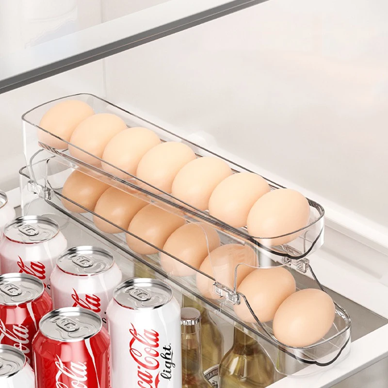 Dispensador automático de huevos enrollable de 2 niveles: organizador de almacenamiento de huevos estilo escalera para refrigerador - imagen 5