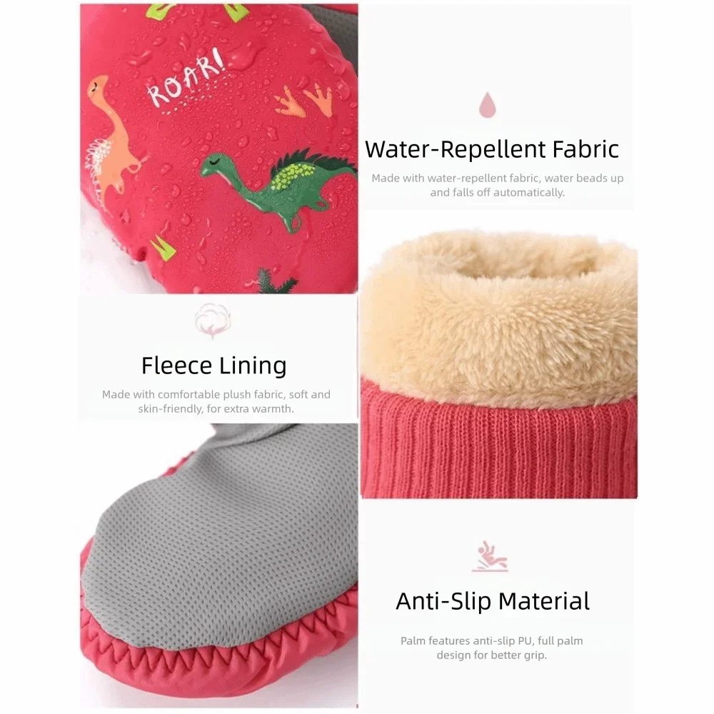 Guantes de esquí dinosaurio térmicos impermeables para niños y niñas - imagen 3