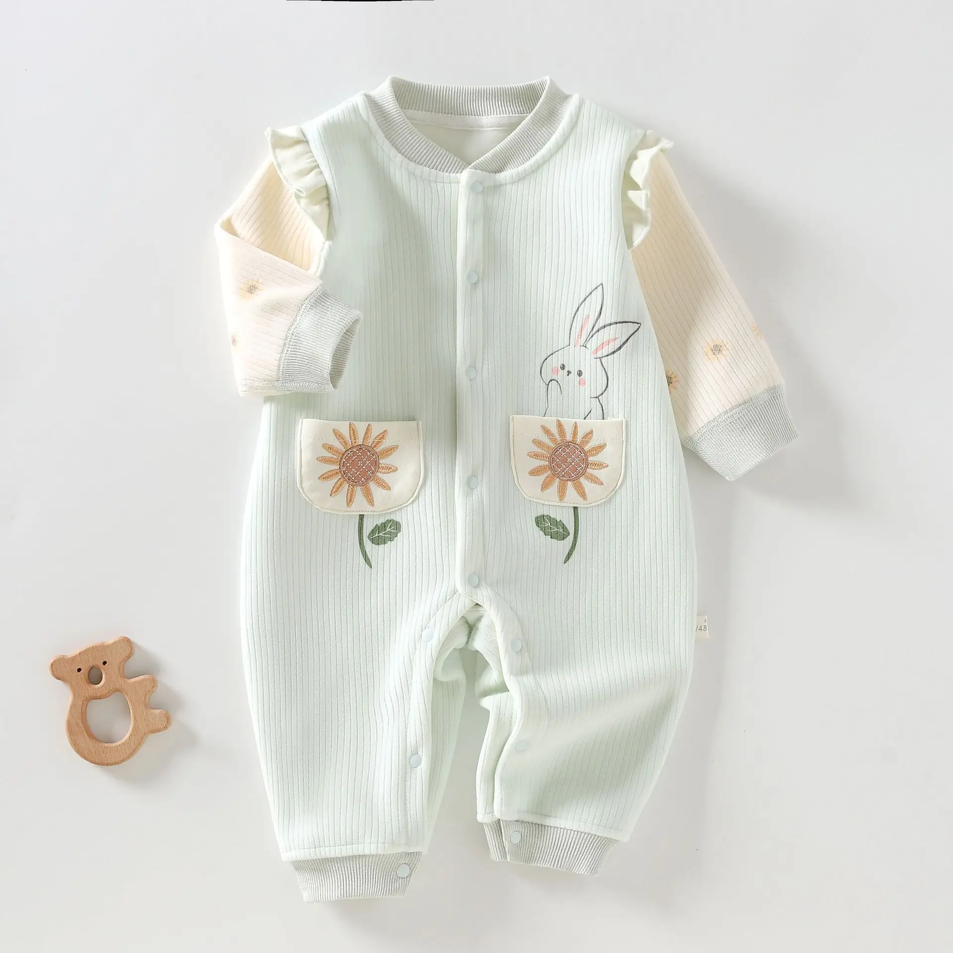 Somenie, ropa inferior para bebé, bonito pijama de lana cómodo de una pieza con estampado de girasoles para bebé, cálido para las cuatro estaciones - imagen 2