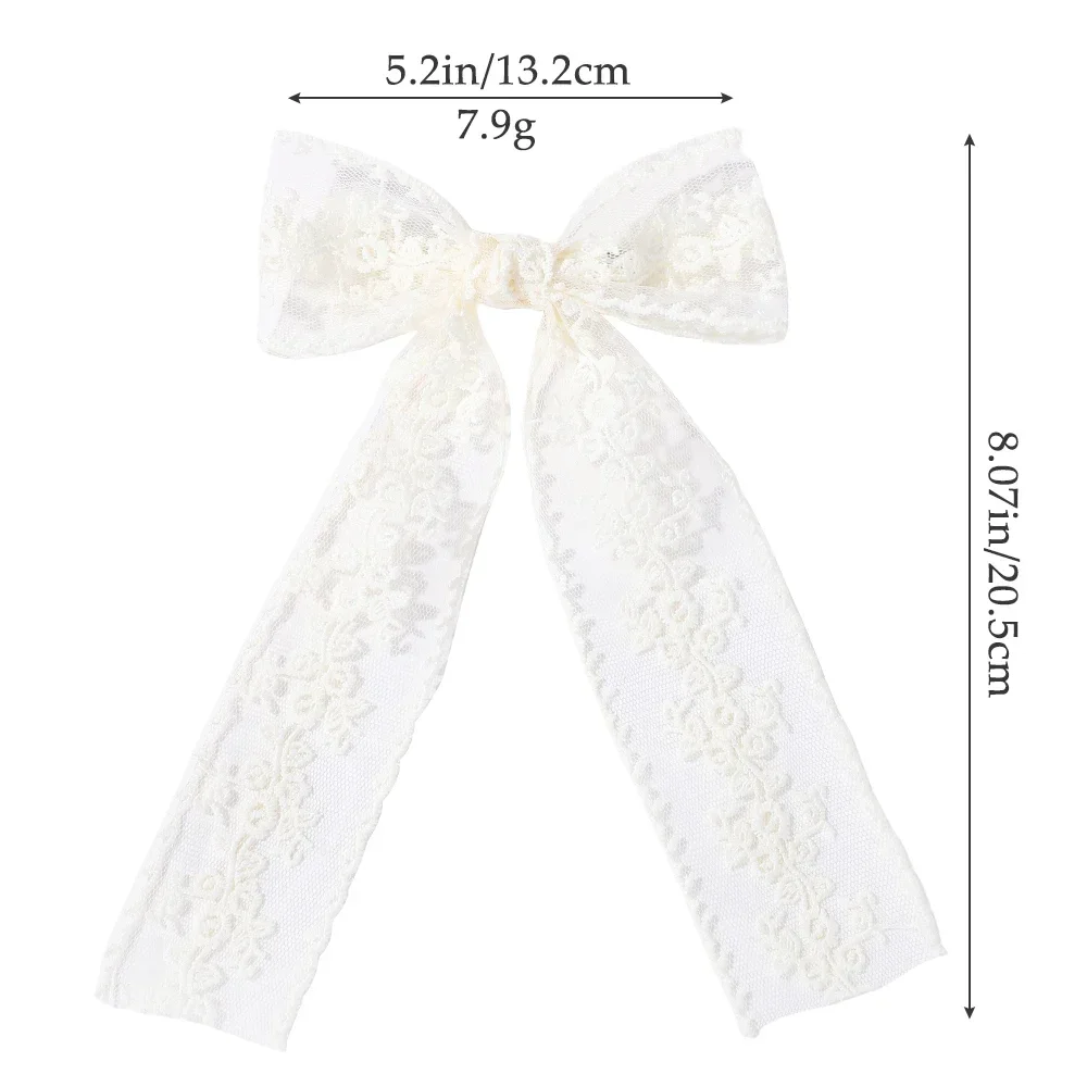 Pinzas para el cabello con lazo y borlas largas blancas de 8 pulgadas para mujeres y niñas, horquillas elegantes con flores de encaje hueco, accesorios para el cabello - imagen 4