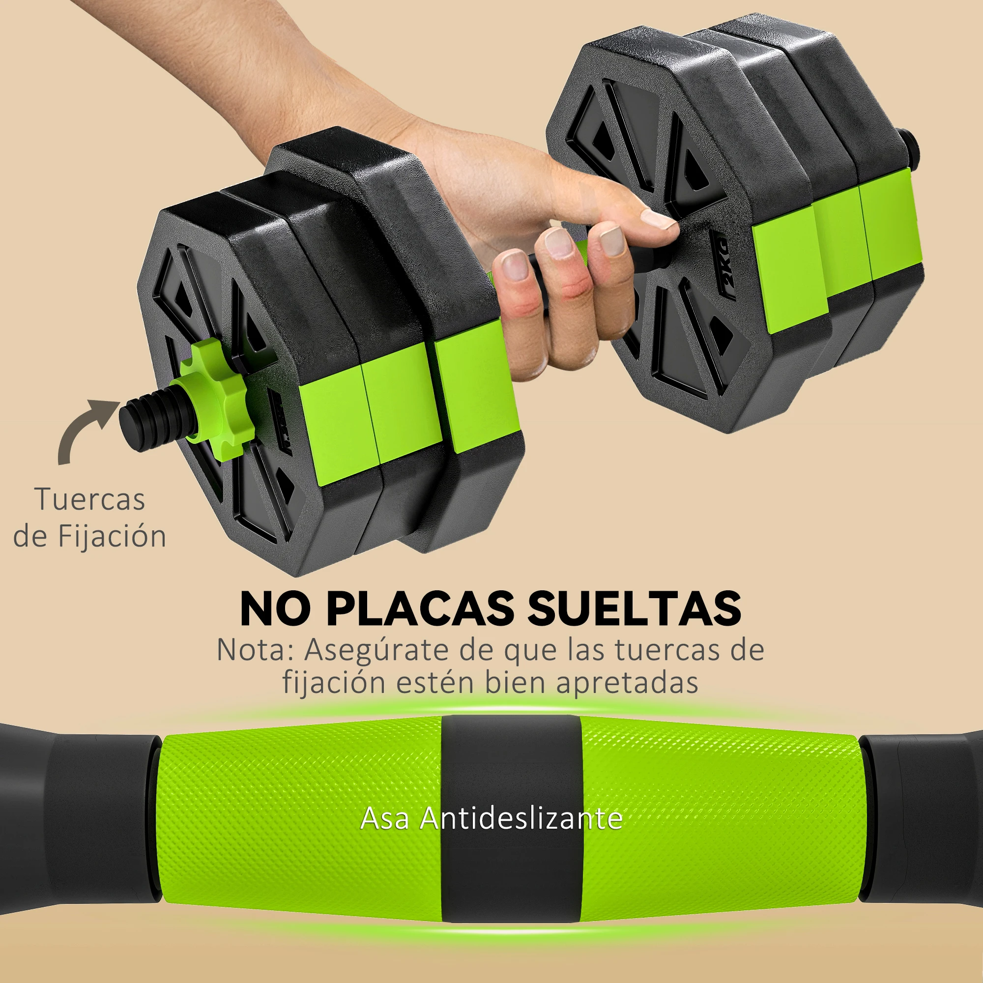 SPORTNOW Juego de Mancuernas Ajustables, 4 en 1, Juego de Pesas Utilizado como Kettlebell, Barra, Mancuernas o Soporte para Flexiones, Equipo de Fitness para Hombres y Mujeres, Gimnasio en Casa - imagen 5