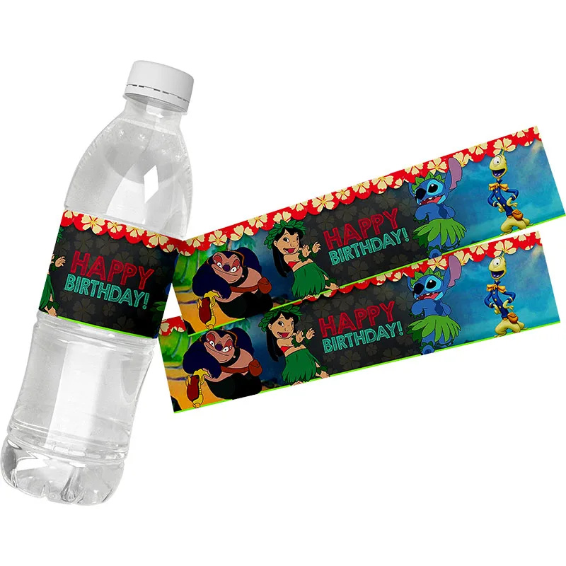 6 uds Lilo & Stitch niños fiesta botella de agua etiquetas de vino pegatinas autoadhesivas envolturas de dulces cumpleaños decoración de Baby Shower - imagen 2