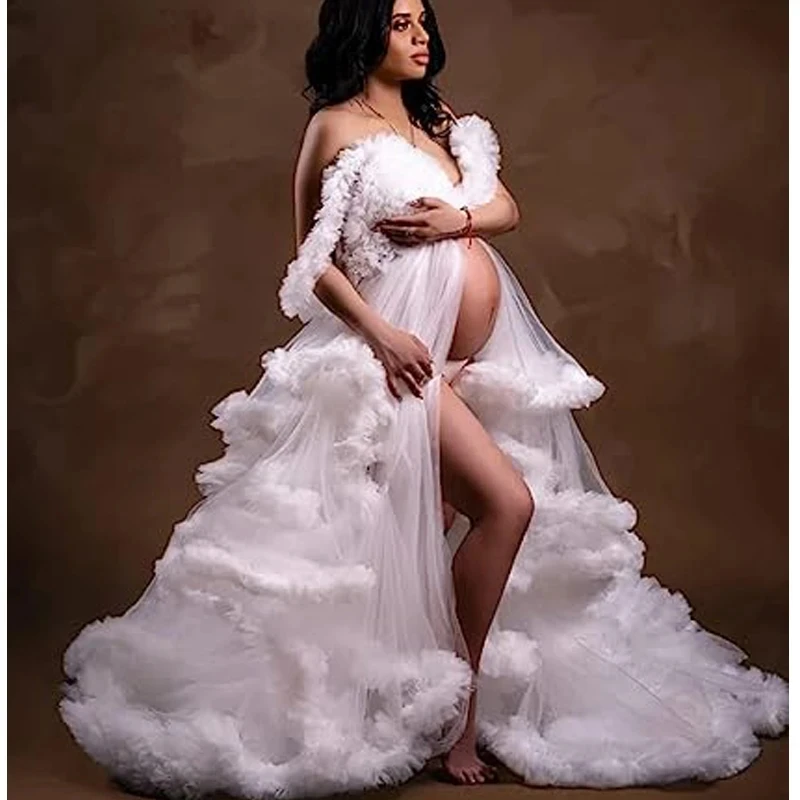 Vestido premamá de tul largo para sesión de fotos de embarazo - imagen 5