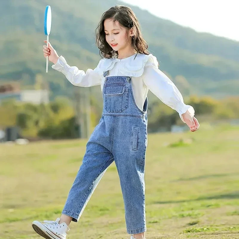Primavera y otoño nuevos monos de mezclilla para niños pantalones casuales versátiles para niñas monos de ropa exterior de moda para niñas - imagen 4