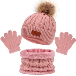 Gorro bebé de invierno de punto con guantes y bufanda