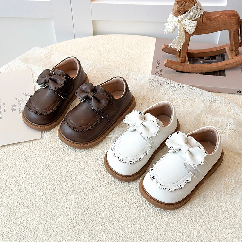 Zapatos de piel con lazo para niña – Estilo retro antideslizante