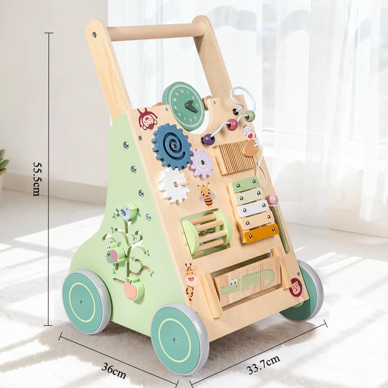 Andador de empuje de madera Montessori, juguete para aprender a caminar con ruedas de actividades, asistente educativo para caminar para niños pequeños - imagen 5