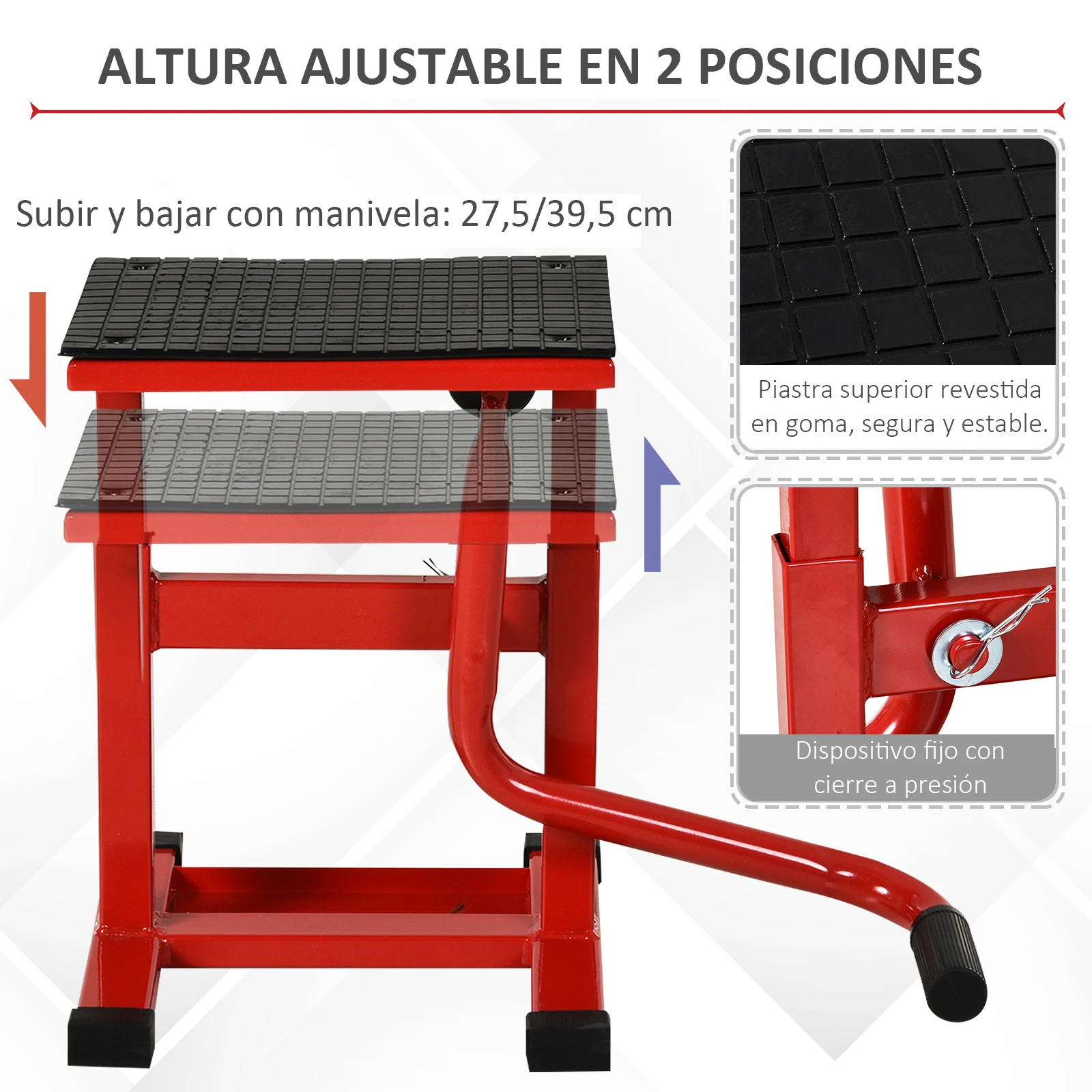 DURHAND Plataforma Elevadora Altura Ajustable 27,5/39,5 cm Elevador para Motocicletas con Manivela Base Antideslizante Soporte de Elevación Carga 150 kg para Reparación Motocicleta Taller Garaje - imagen 3