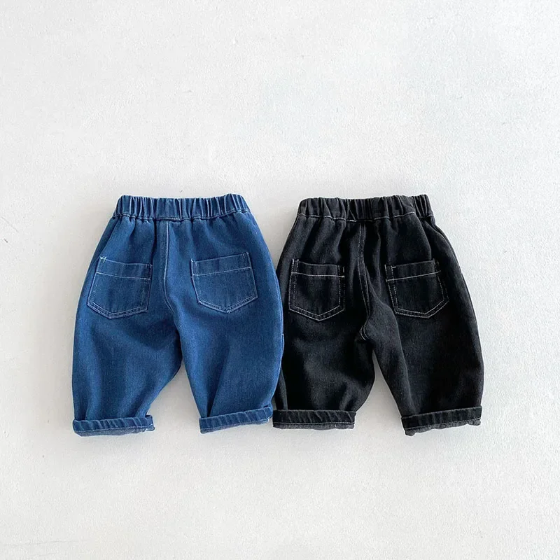 MILANCEL, nuevos pantalones vaqueros de otoño para niños, 9M-5T, pantalones vaqueros azules de Color sólido para niñas, pantalones casuales bonitos para bebés - imagen 4