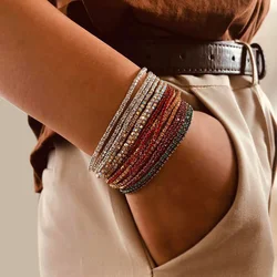 Pulsera elástica con diamantes de imitación, joyería apilable