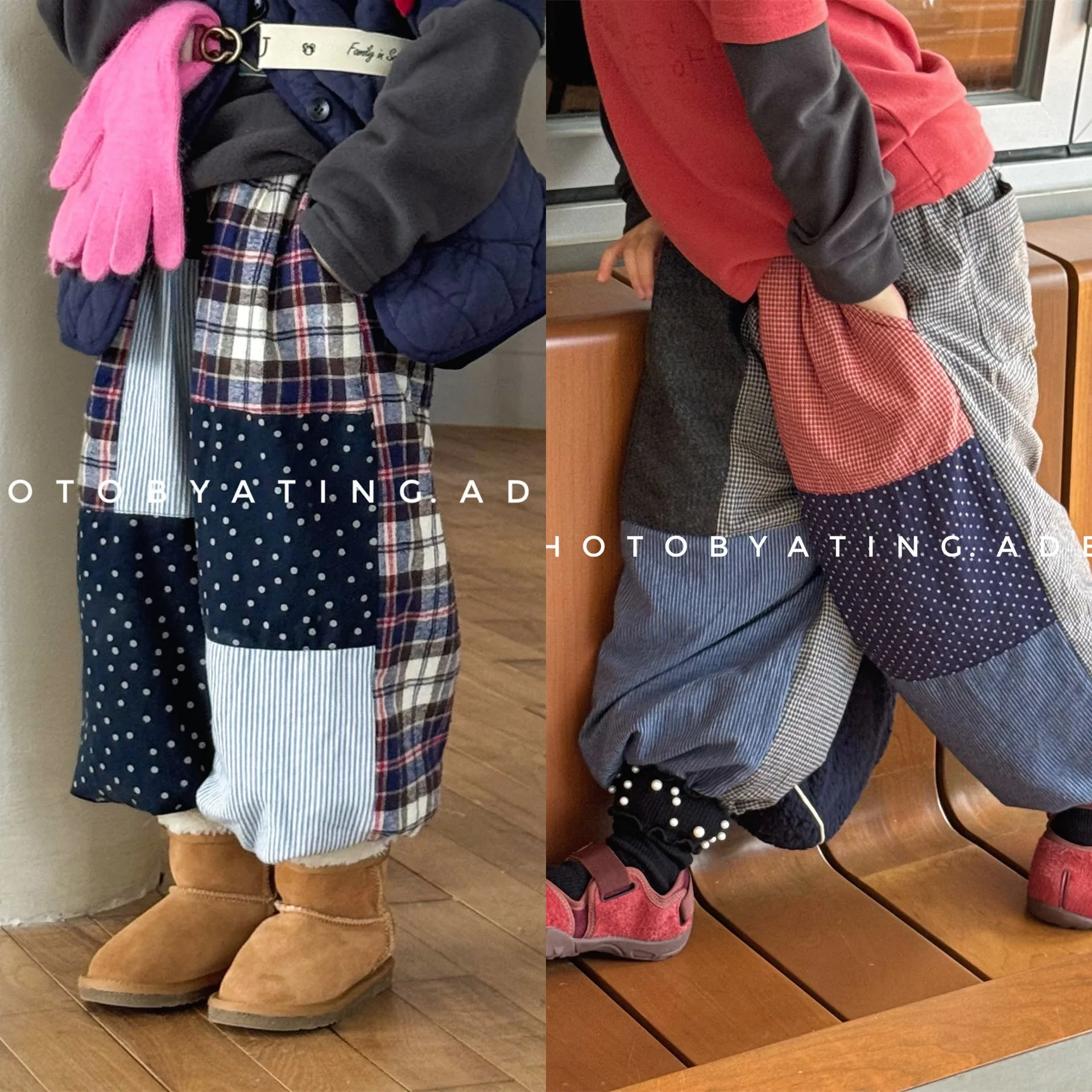 Pantalones para niños de 1 a 7 años, pantalones gruesos con forro para niñas, pantalones cálidos de lana para niños, pantalones de lunares