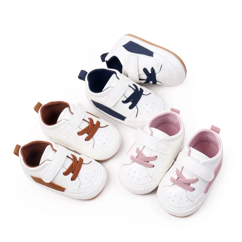 Zapatillas de deporte para bebé, gancho y bucle de Color en contraste, zapatos suaves antideslizantes para primeros pasos, perfectos para primavera y otoño