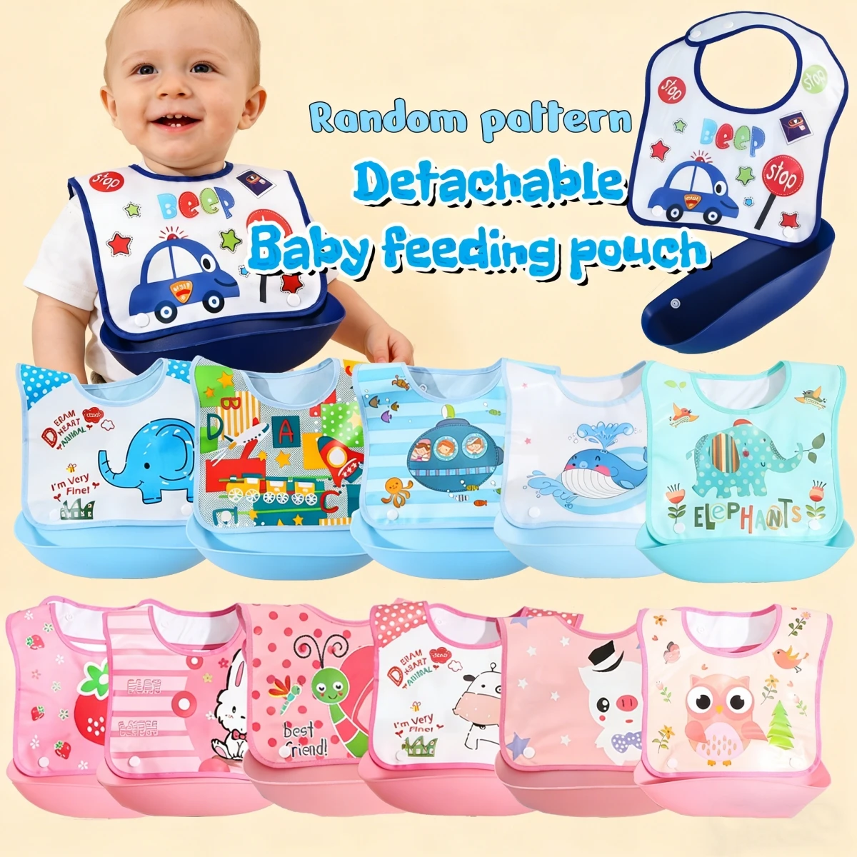 Babero impermeable bebé con bolsillo desmontable para comida y saliva - imagen 3
