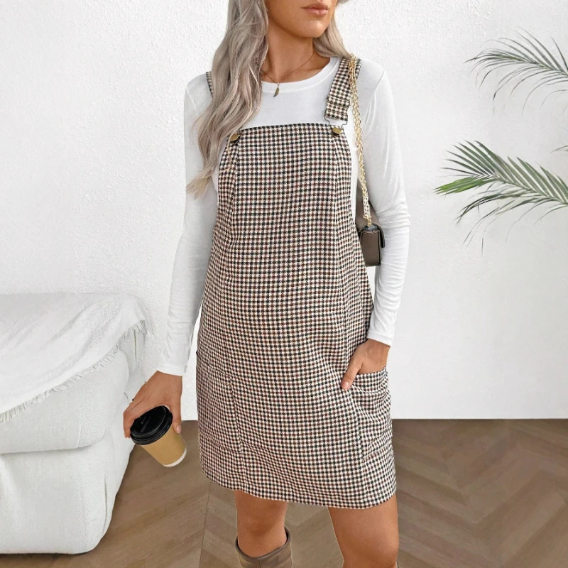 Vestido de embarazo a cuadros con tirantes ajustables de verano - imagen 5
