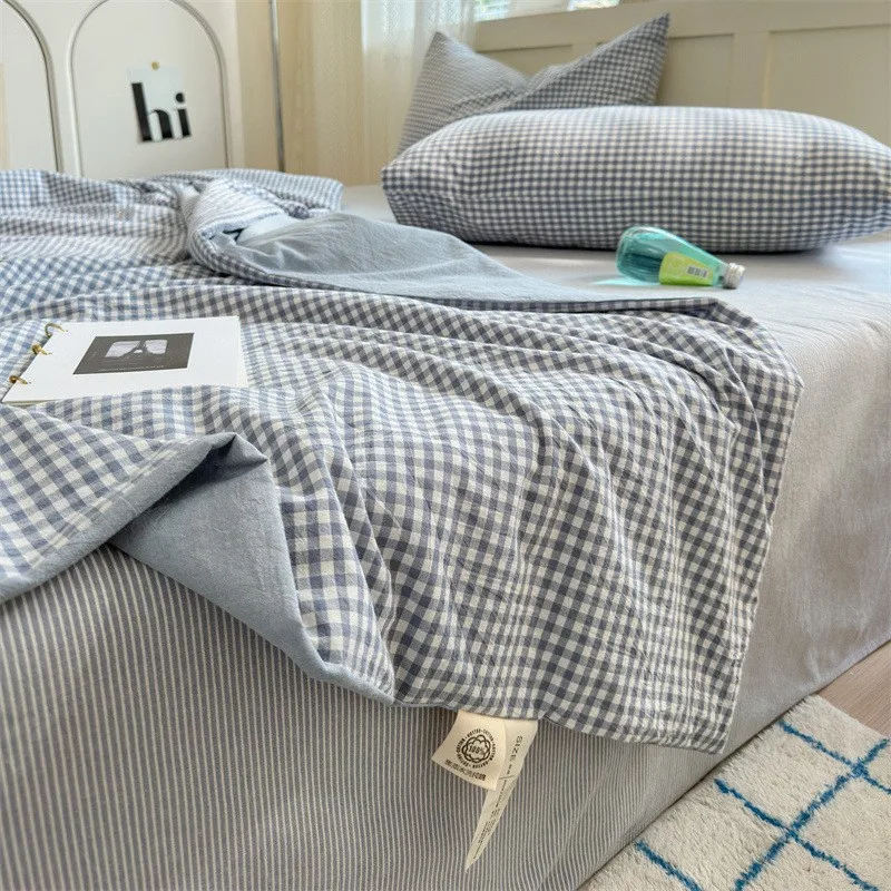 Juego de cuatro piezas de algodón a rayas, edredón, sábanas con fundas de almohada, edredón transpirable respetuoso con la piel, colcha - imagen 5