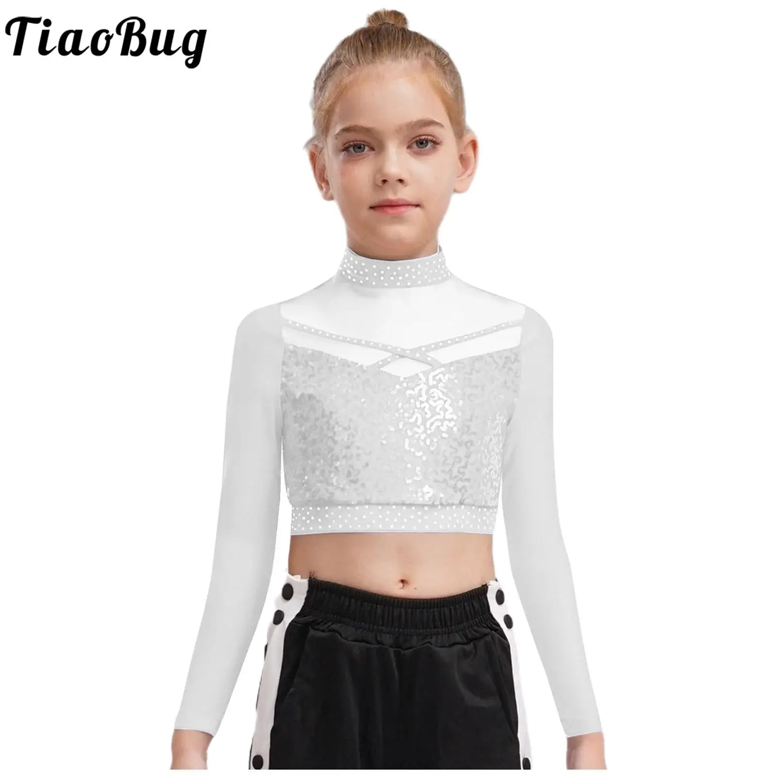 Top corto de baile con lentejuelas para niñas – Estilo Jazz Hip Hop