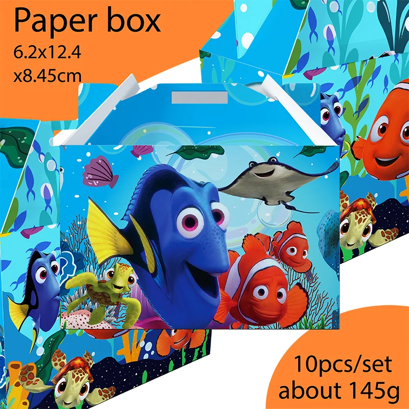 Finding Nemo-caja de papel de 10 piezas, suministros para fiestas, dulces, palomitas de maíz, galletas, aperitivos de Chocolate, decoración para fiestas de cumpleaños de bebé