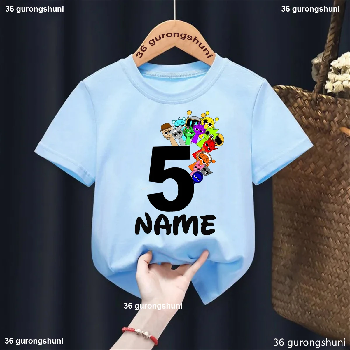 Camiseta con estampado con dibujo de Sprunki para niños y niñas, ropa Kawaii con nombre personalizado, camiseta de Hip Hop para amantes de la música, regalo de 5. ° cumpleaños