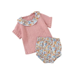 Conjunto verano niña 1-3 años: pantalón corto + camiseta floral manga corta