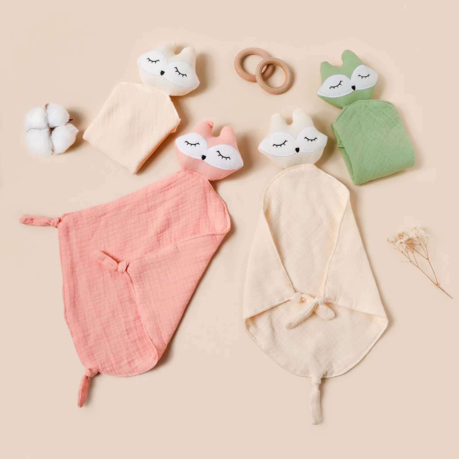 Edredón de muselina de algodón con cabeza de zorro para bebé, manta suave para dormir para recién nacido, juguete para dormir para niños, toalla para calmar, Baberos, toalla para Saliva