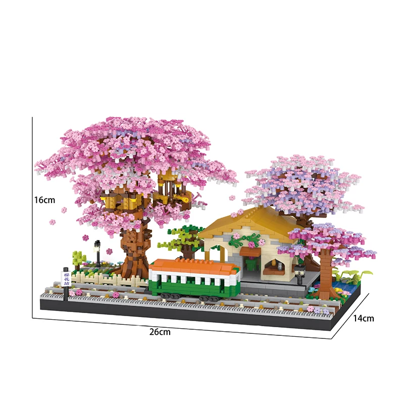 Mini juego de bloques de construcción de árbol Sakura, ladrillos de flor de cerezo artesanal con modelo de casa de árbol ligera, adorno, regalo romántico para novia - imagen 4