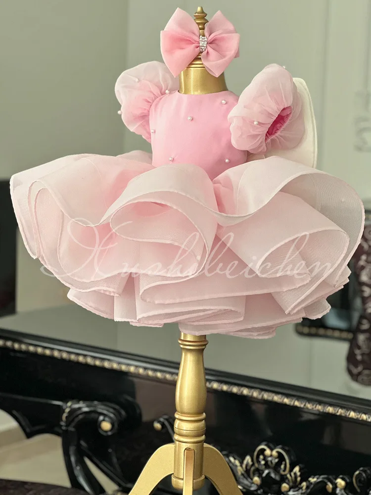 Vestido para niñaConjunto de vestido de princesa infantil con mangas de burbujas y mangas de piano, para el primer cumpleaños de una niña - imagen 5