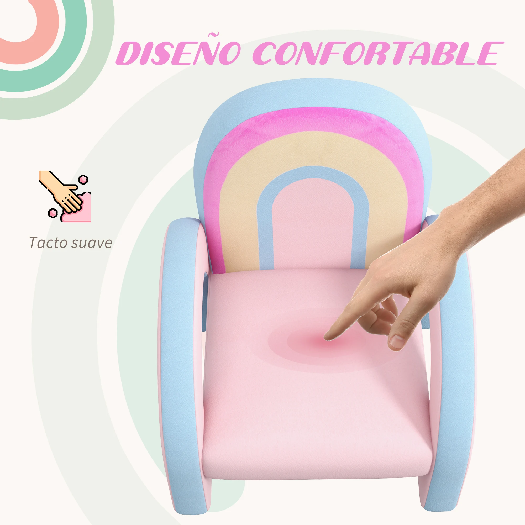 ZONEKIZ Sillón para Niños Pequeños en Forma de Arco Iris Mini Sofá Cómodo Sillón Infantil para Niños de 1,5-5 Años para Dormitorio Salón Carga 45 kg 43x41x51 cm Rosa - imagen 5