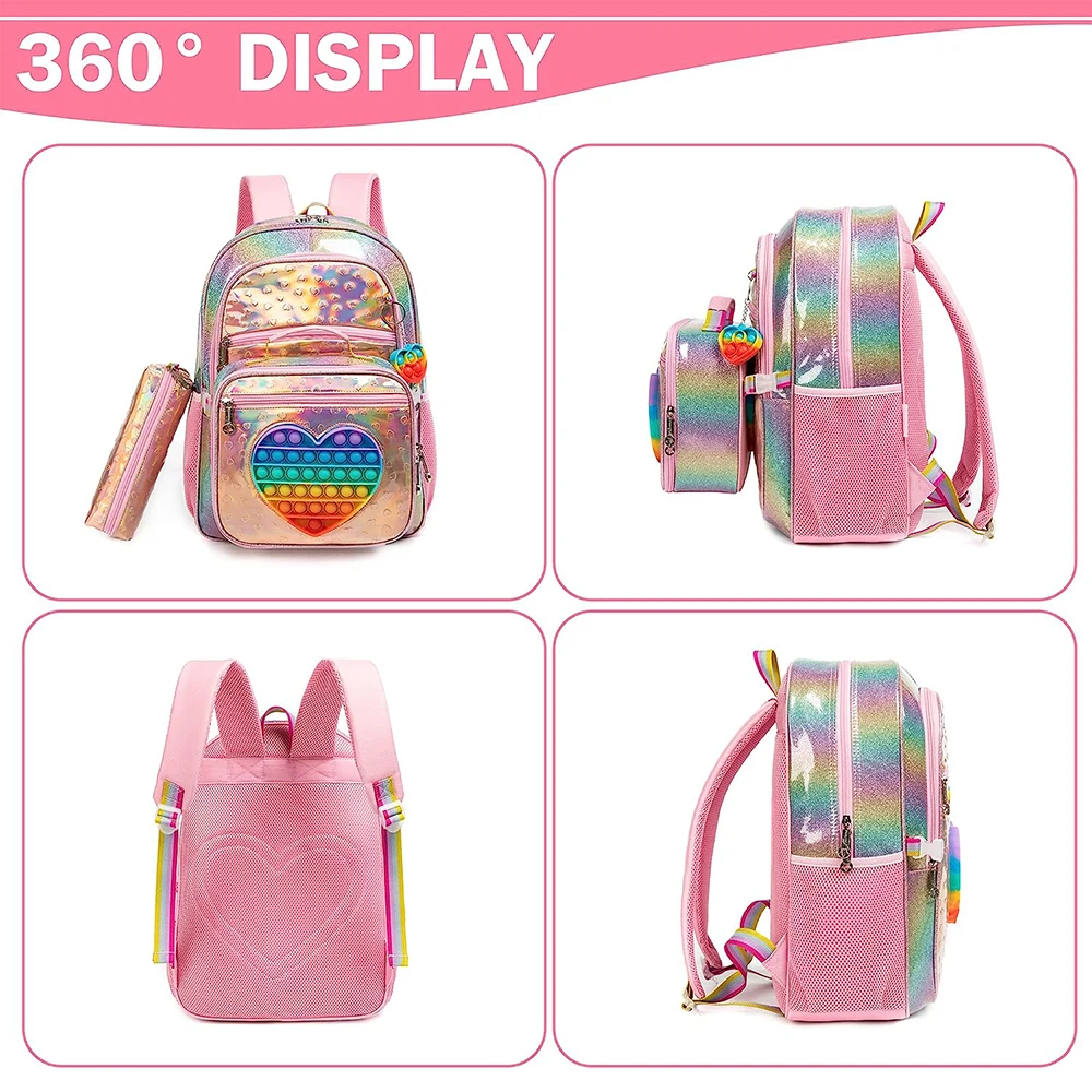 Mochilas escolares para niñas – Set con lonchera y estuche - imagen 5