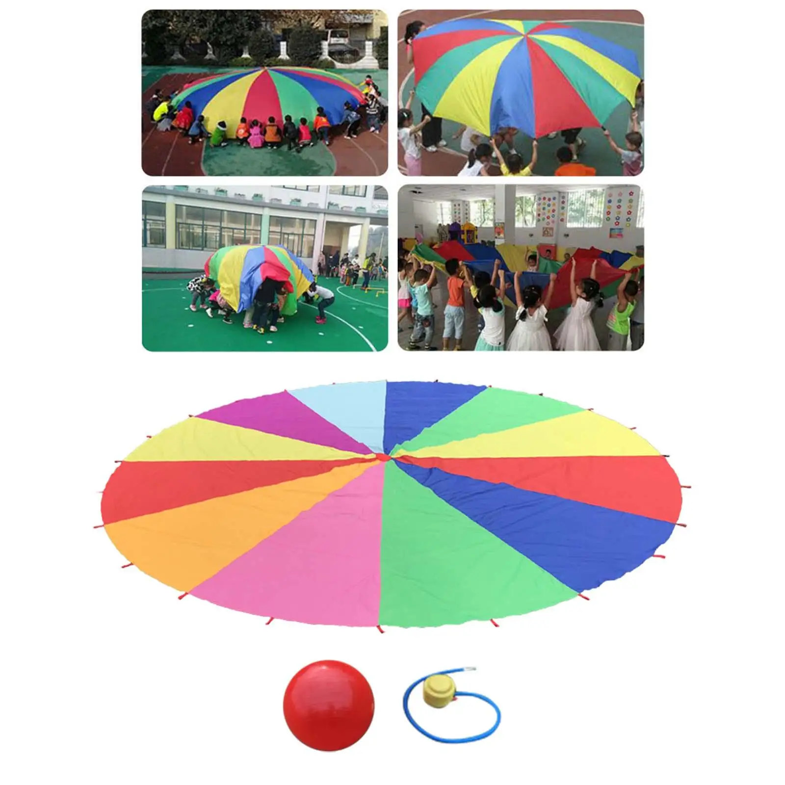 Rainbow Parachute Toy Sensory Training Hand Eye Coordination Color Perception Cooperative Game Team Game Rainbow Umbrella Beach