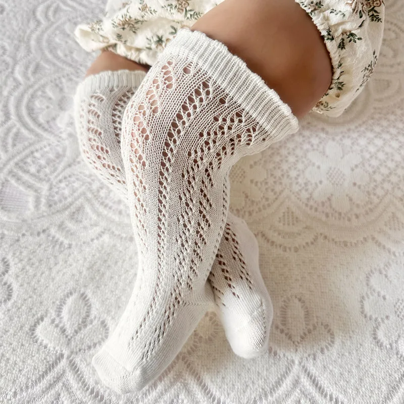Calcetines largos hasta la rodilla para bebés y niñas, medias finas de malla, calados, de algodón suave, de 0 a 8 años - imagen 3