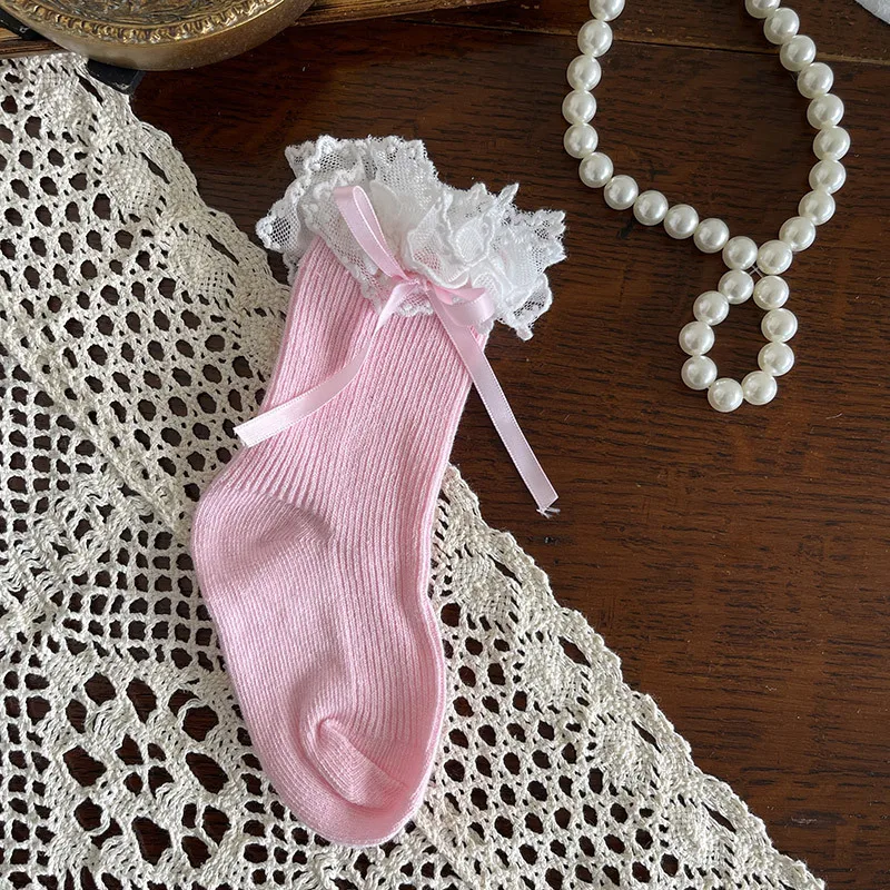 Nuevos calcetines holgados de algodón estilo princesa coreana, calcetines tobilleros de encaje bordado de doble capa para niños, calcetines suaves de algodón para primavera - imagen 5
