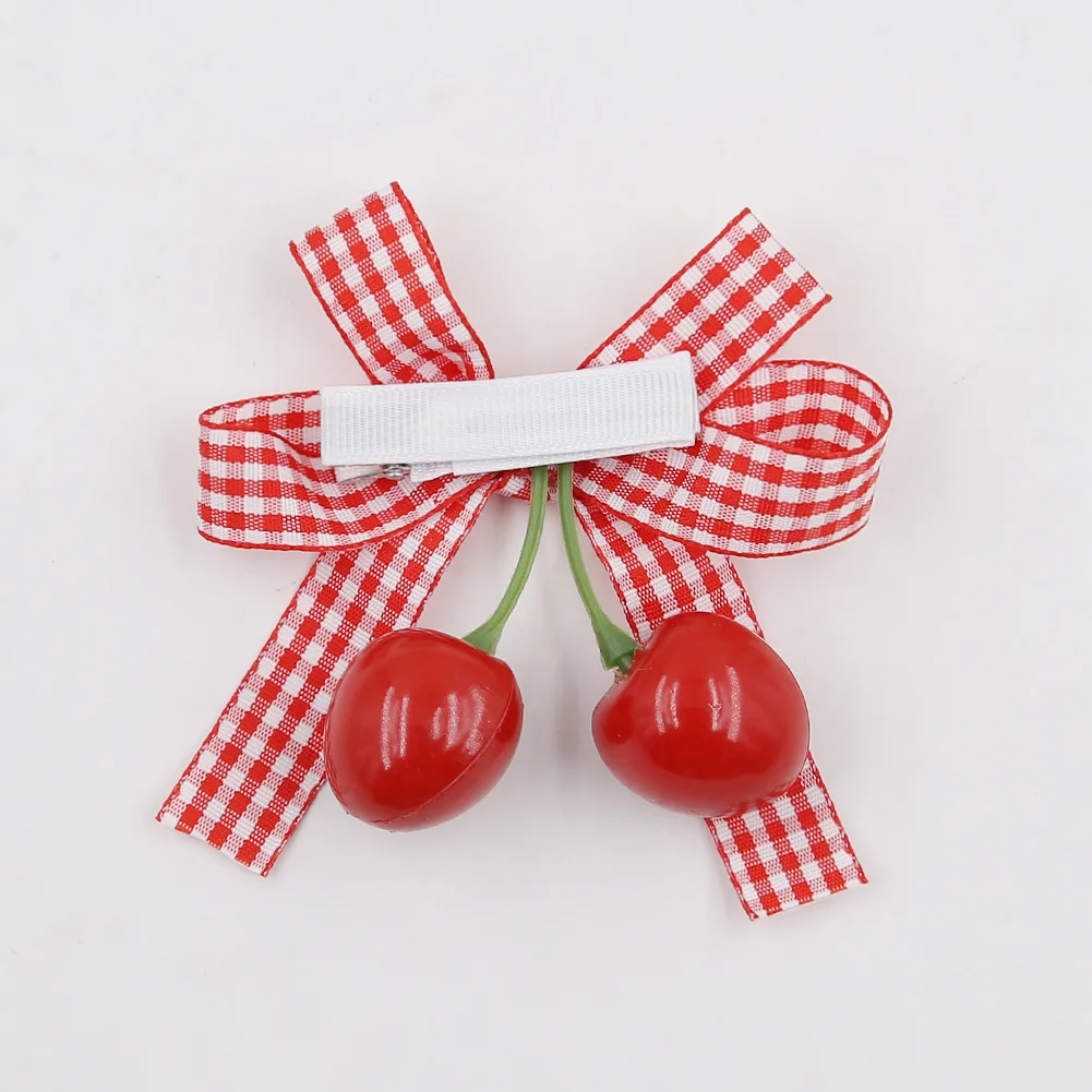 4 unids/lote Vintage cereza BB pasadores rojo a cuadros arco pinzas para el cabello para princesa recién nacido niñas niños horquillas horquillas - imagen 3