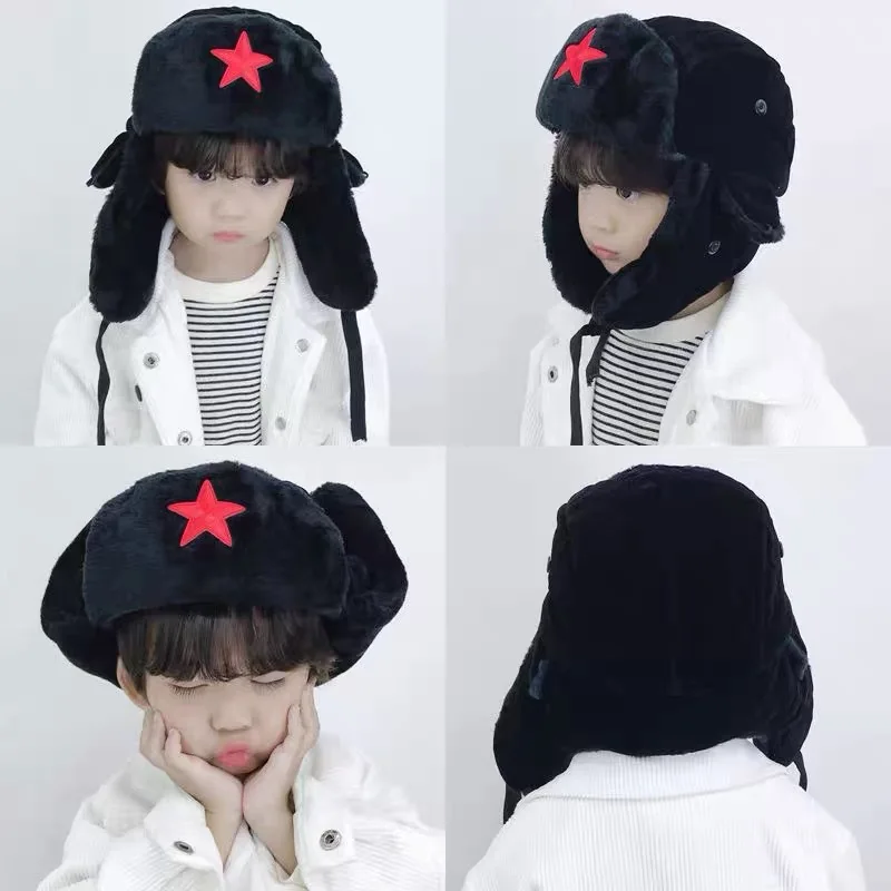 Gorro de invierno Lei Feng: gorro unisex con orejeras parcheadas con estrellas – Gorro de nieve grueso con forro polar para esquiar en el noreste, resistente al viento y cálido - imagen 2
