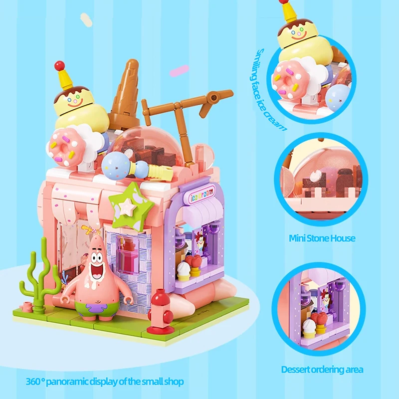 Bob Esponja SquarePants bloques de construcción dibujos animados Street View Store Mr. Krabs Patrick Squidward bloques de modelismo juguetes para niños regalos de vacaciones - imagen 3