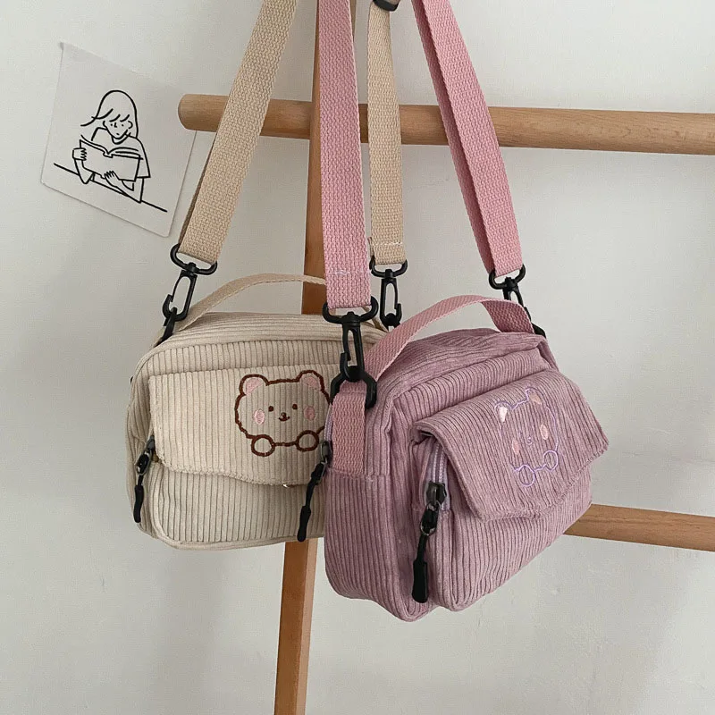 Bolso de un solo hombro para niñas, bandolera bordada en 4 colores, bonito, oso de dibujos animados, novedad de 2024 - imagen 3