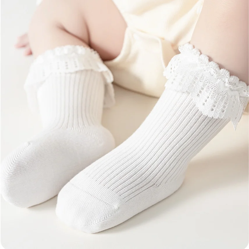 Calcetines largos de encaje para bebé – Medias princesa de algodón - imagen 2