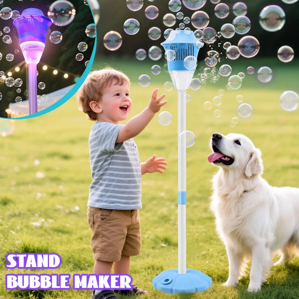 Máquina de burbujas con soporte con luces y música para soplador de burbujas de jabón al aire libre, adecuado para deportes acuáticos, decoración para fiesta de boda, burbujas
