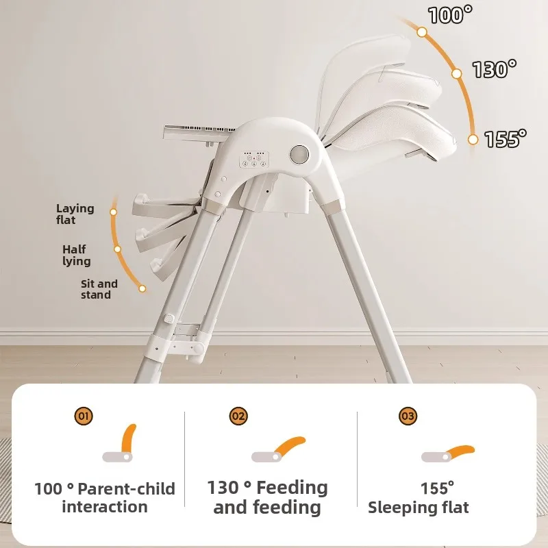 Mecedora eléctrica para bebé, asiento de alimentación multiinfantil de 4 ruedas, altura ajustable con cinturón de seguridad, cómodo reclinable ‌ - imagen 2