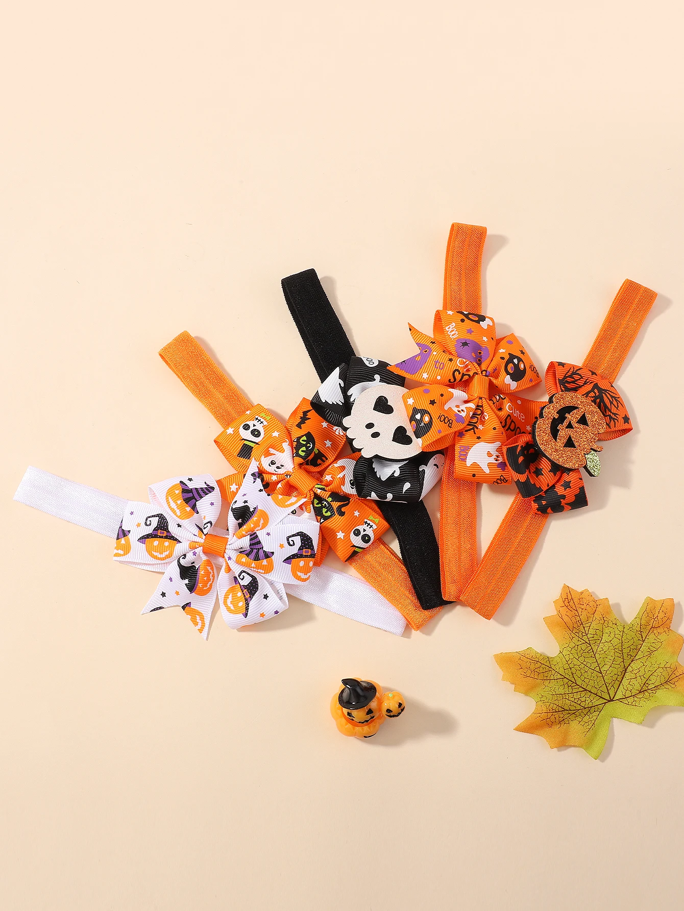 Diadema con lazo para el pelo de Halloween para bebé, cinta para la cabeza, accesorios de vestir para fiesta de calabaza, 5 uds. - imagen 5