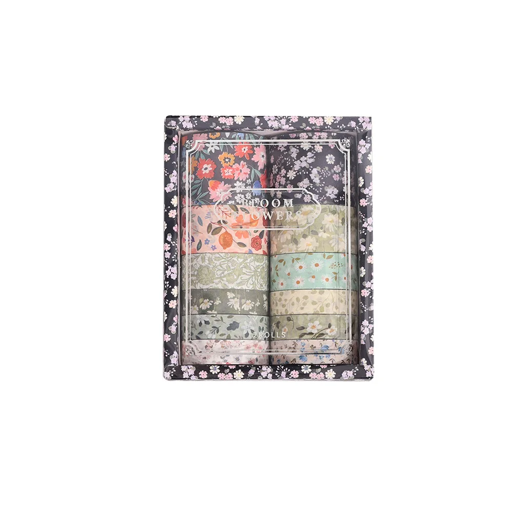 Juego de 12 rollos de cintas Washi florales Vintage, cinta adhesiva decorativa de colores DIY, cuaderno, diario, suministros de envoltura para diario - imagen 5