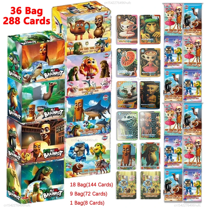8-288 Uds tarjetas de colección italiano Brainrot Tungtung Sahur Tralalero Tralala juego de cartas juguete tarjetas comerciales regalo de cumpleaños para niños