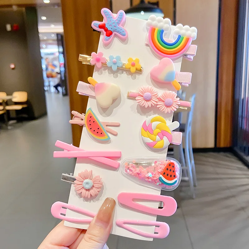 14 Uds. Conjunto de pinzas para el pelo de bebé de dibujos animados, horquillas para el pelo con flores y frutas para bebé, pasadores para niña, horquillas con flequillo, accesorios para el cabello para niños - imagen 2