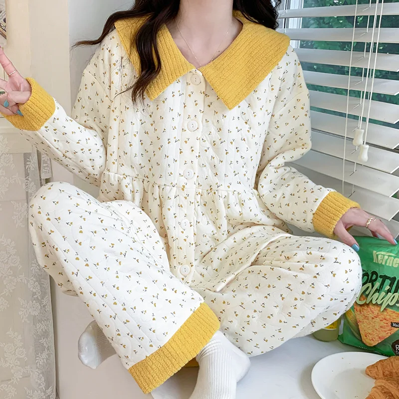 Pijama de lactancia de algodón grueso para embarazo y posparto - imagen 2