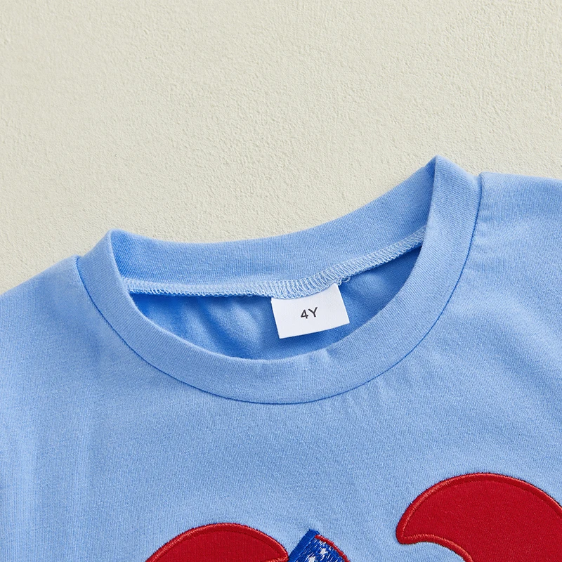 Suefunskry Camiseta informal de verano para niño pequeño, camisetas holgadas de manga corta con bordado de bandera americana de cangrejo y cuello redondo - imagen 3