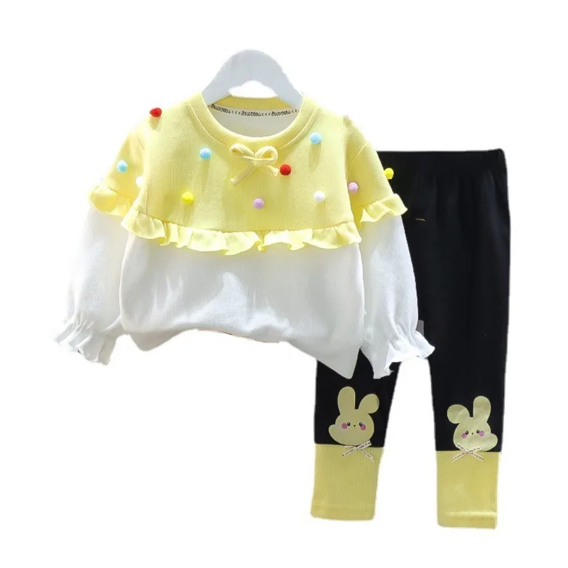 Nueva ropa de primavera y otoño para niñas, traje para niños, camiseta a la moda, pantalones, 2 unids/set, disfraz informal para niños pequeños, chándales para niños