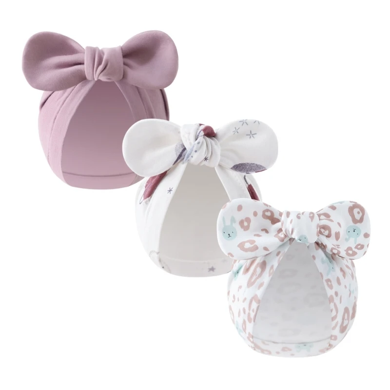 Gorro indio para recién nacido de Color sólido, gorro infantil con lazo grande, gorro de algodón suave para bebé, diadema elástica, accesorios para el cabello para niños - imagen 5