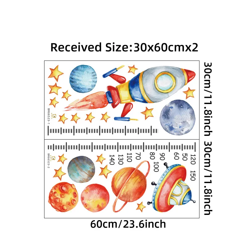 Pegatinas de pared de dibujos animados para habitación de niños, Planet Rocket, medida de altura, rodillo de altura, tabla de crecimiento, calcomanías de pared, Mural - imagen 2
