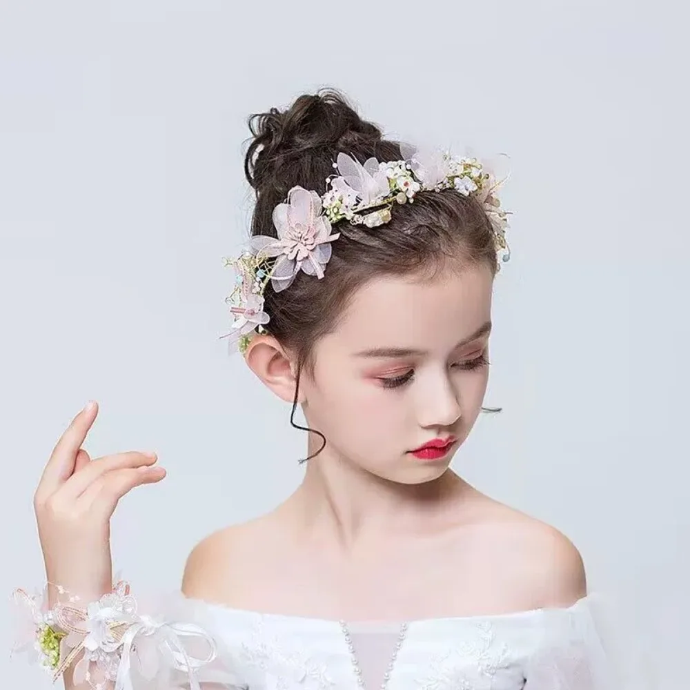 Diadema elegante para niñas, tocado de perlas lmitadas, corona de flores para niñas, guirnalda para la cabeza, diademas de boda para el cabello - imagen 4