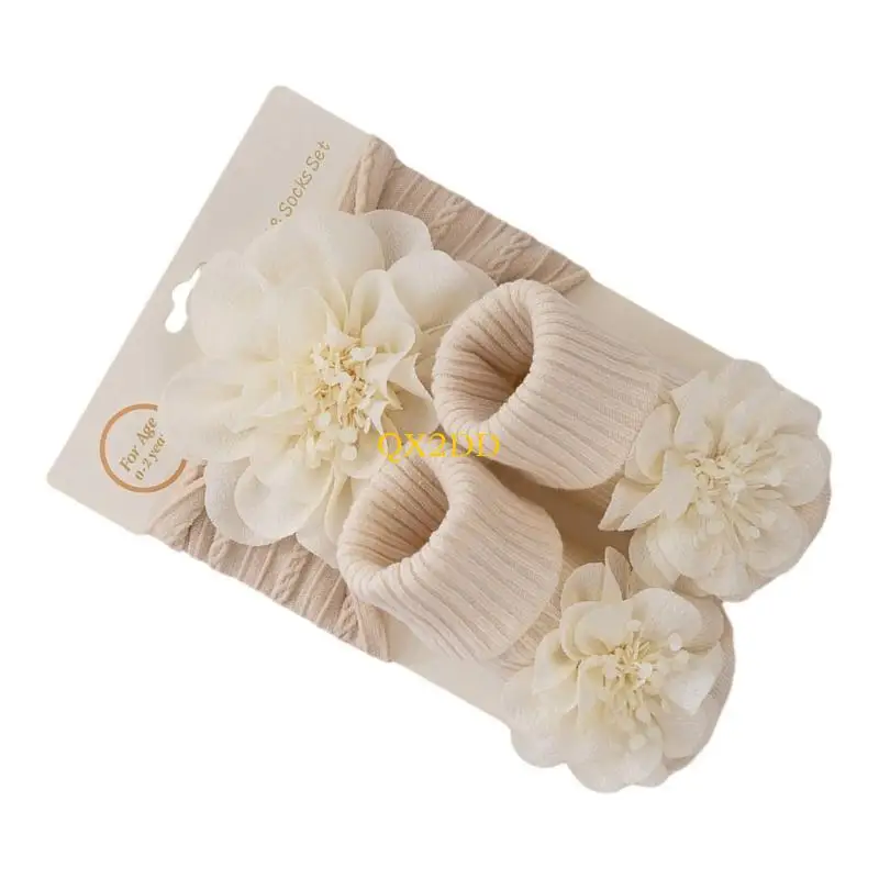 Calcetines tobilleros con diadema de flores, conjunto de regalo, sombreros para bebé, calcetines antideslizantes para el suelo - imagen 5